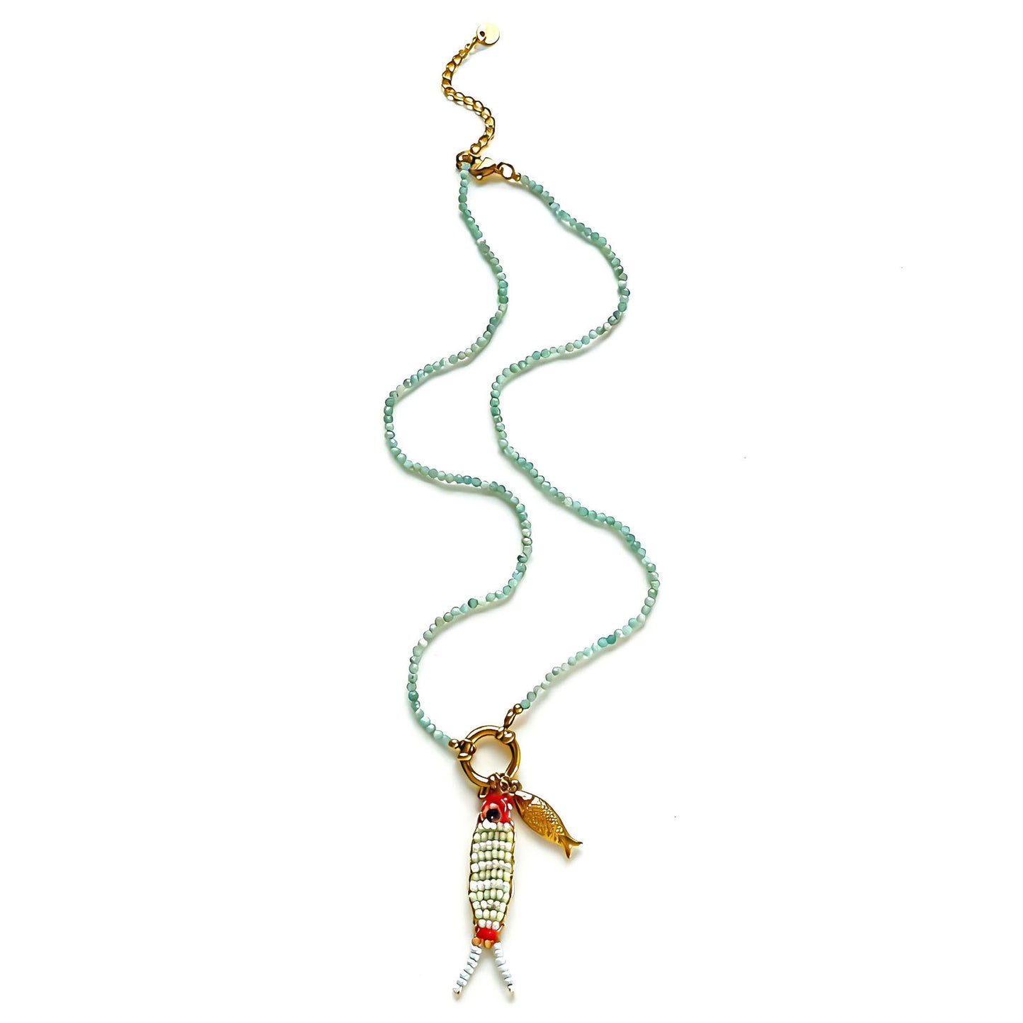 Women's Dopamine Beaded Fish Stainless Steel Natural Stone Bead Summer Necklaces