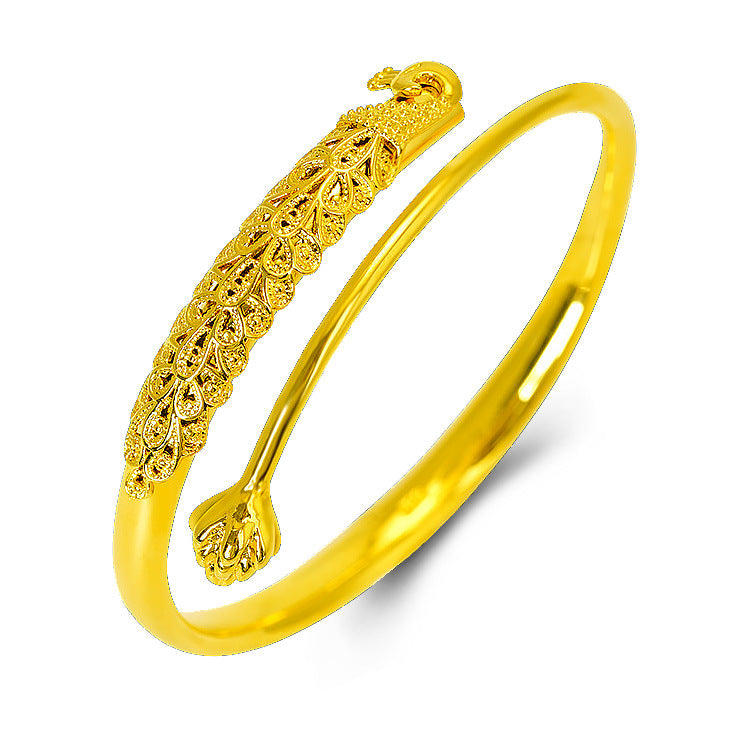 Women's Live Broadcast Ancient Style Alluvial Gold Peacock Push-pull Sterling Sier Bracelets