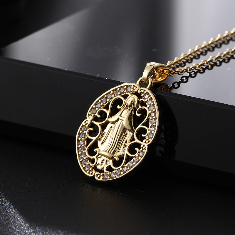 Women's Religious Copper Micro Inlay Colorful Zircon Pendant Necklaces