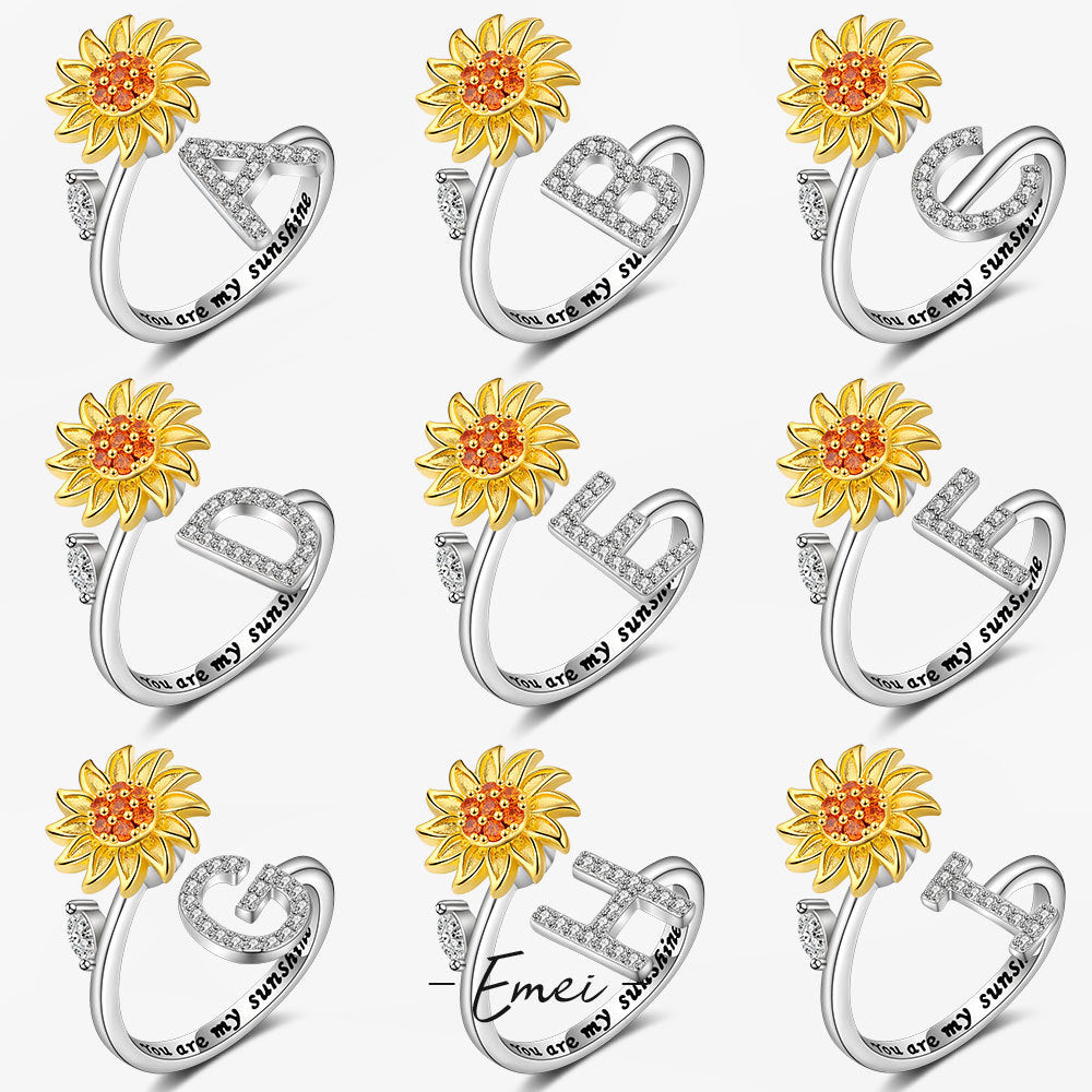 Sunflower Spinning Adjustable Letter Rotating Decompression Rings