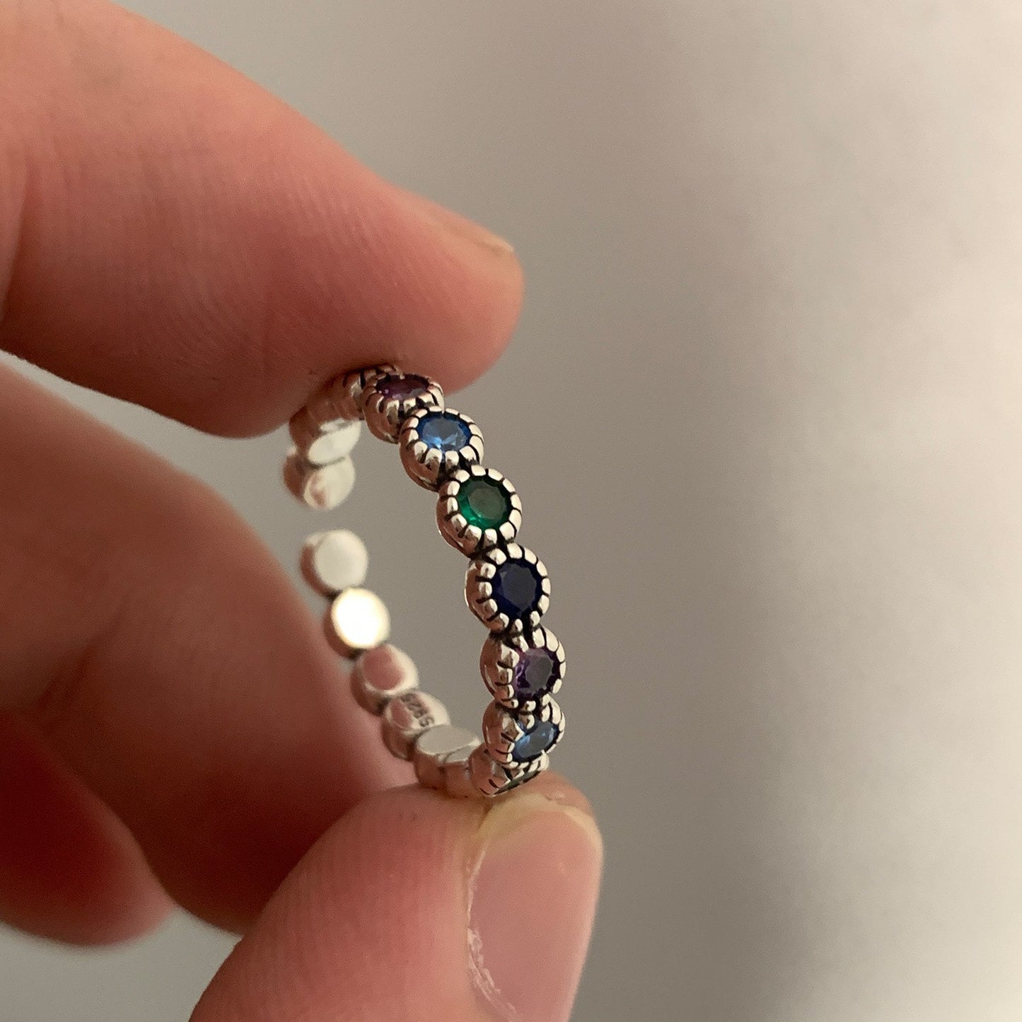Women's Sterling Sier Retro Rainbow Colorful Open-end Zircon Light Rings