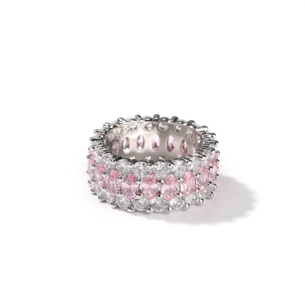 Cute Hip Hop Pink Oval Copper Inlaid Rings