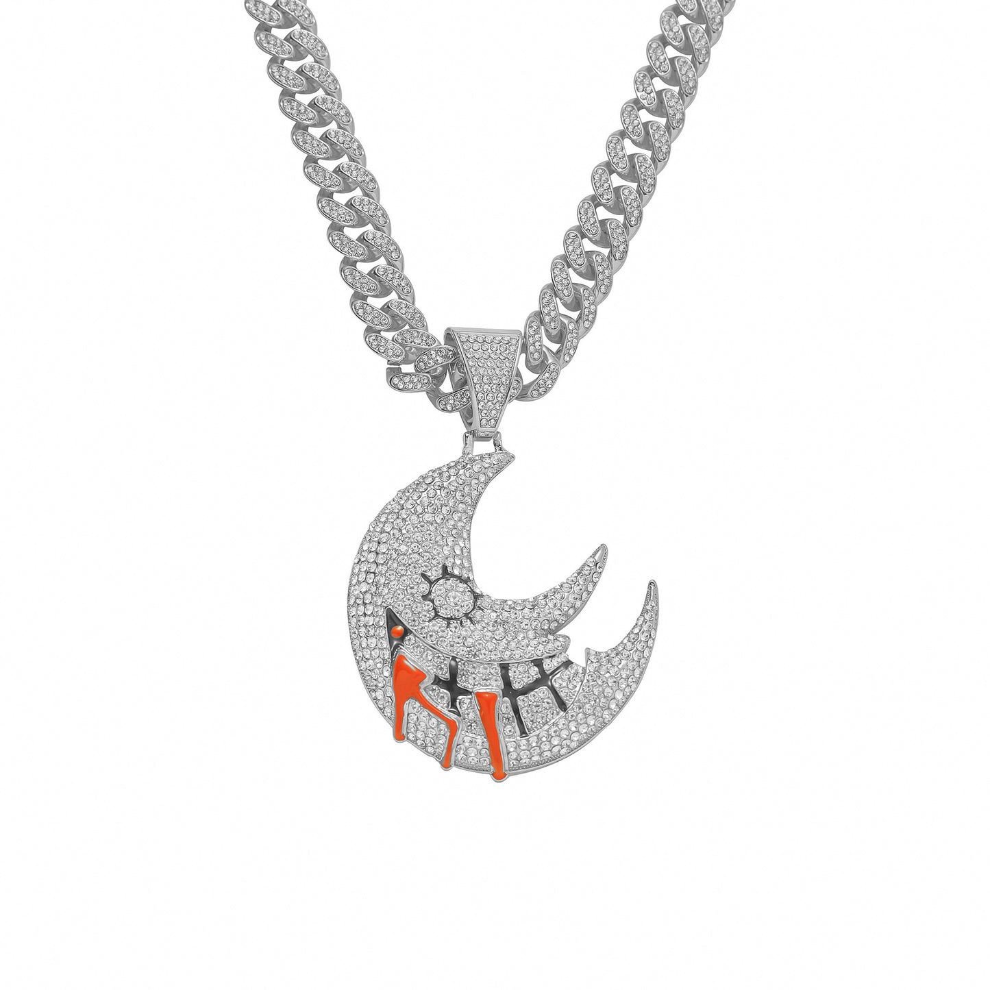 Colliers Pendentif Lune Pour Hommes Personnalisés Pleins De Diamants