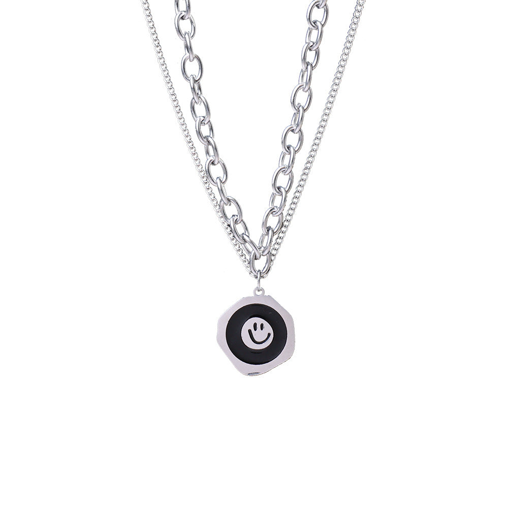 Men's Round Smiley Face Pendant Versatile Simple Necklaces