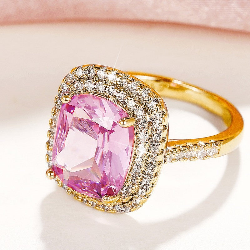 Bagues de simulation élégantes en diamant rose carré Shi