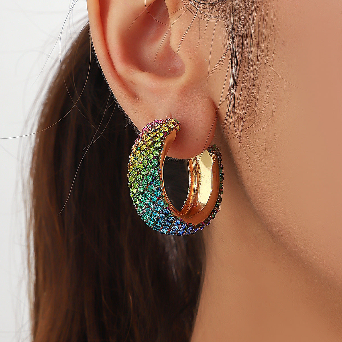 Damen-Ohrringe mit vollem Diamanten in Regenbogenfarben, Abendkleid-Accessoires