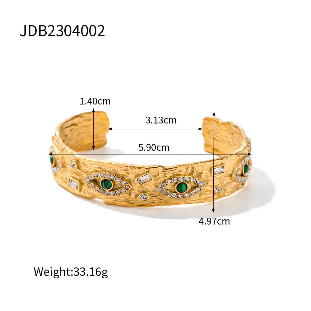 Women's Style Gold Inlaid Zircon Green Malachite Lava Rings