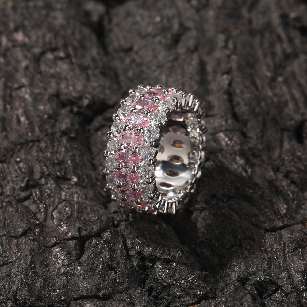 Cute Hip Hop Pink Oval Copper Inlaid Rings