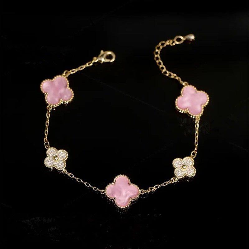 Design High-grade Pink Clover Female Graceful Bracelets