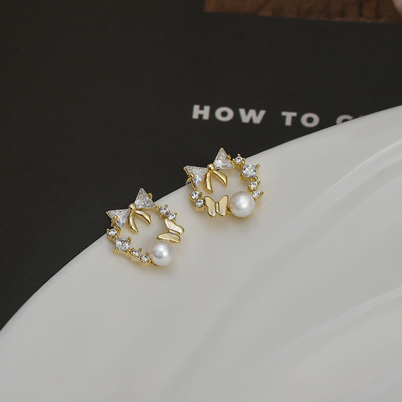 Zircon Temperament Female Sier Needle Niche Earrings
