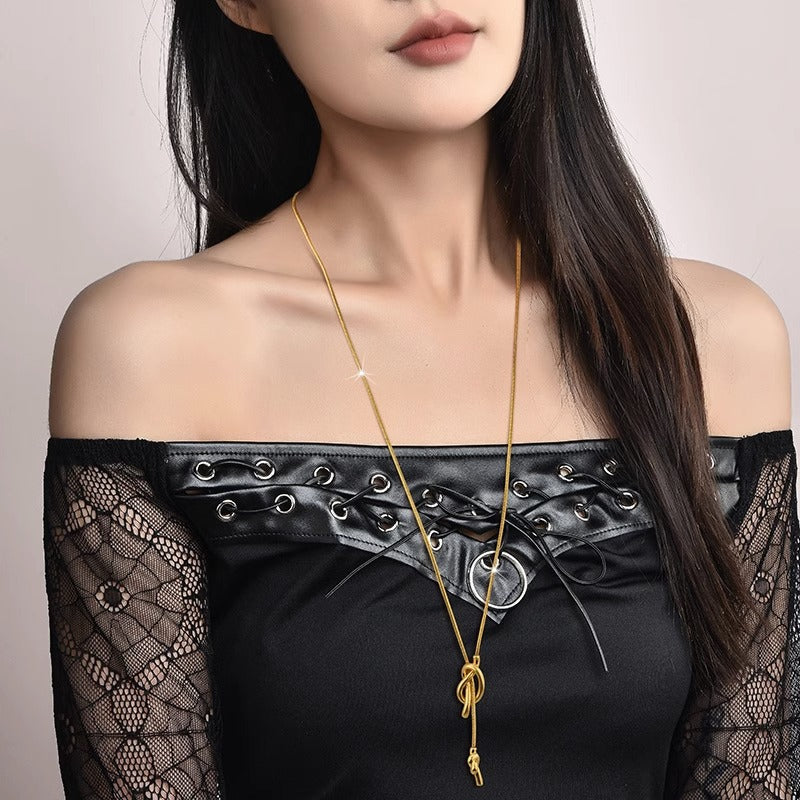 Fashion Vintage Golden Long Sailor Knot Sweater Necklaces