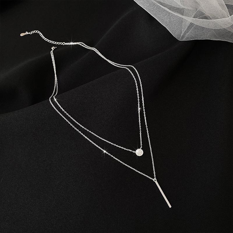 Round Rhinestone Double Layer Female Clavicle Cold Wind Necklaces