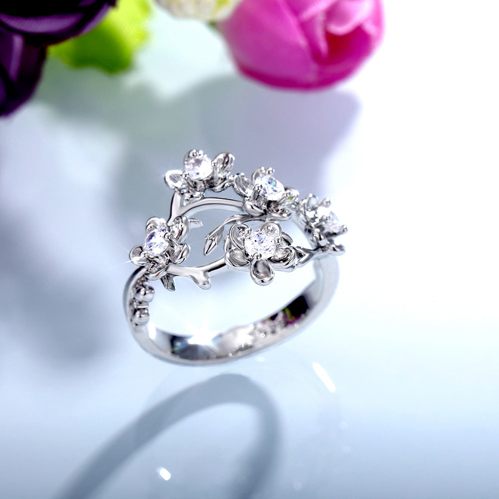 Einfach passende Retro-Ringe mit Blumen-Zirkon für Damen