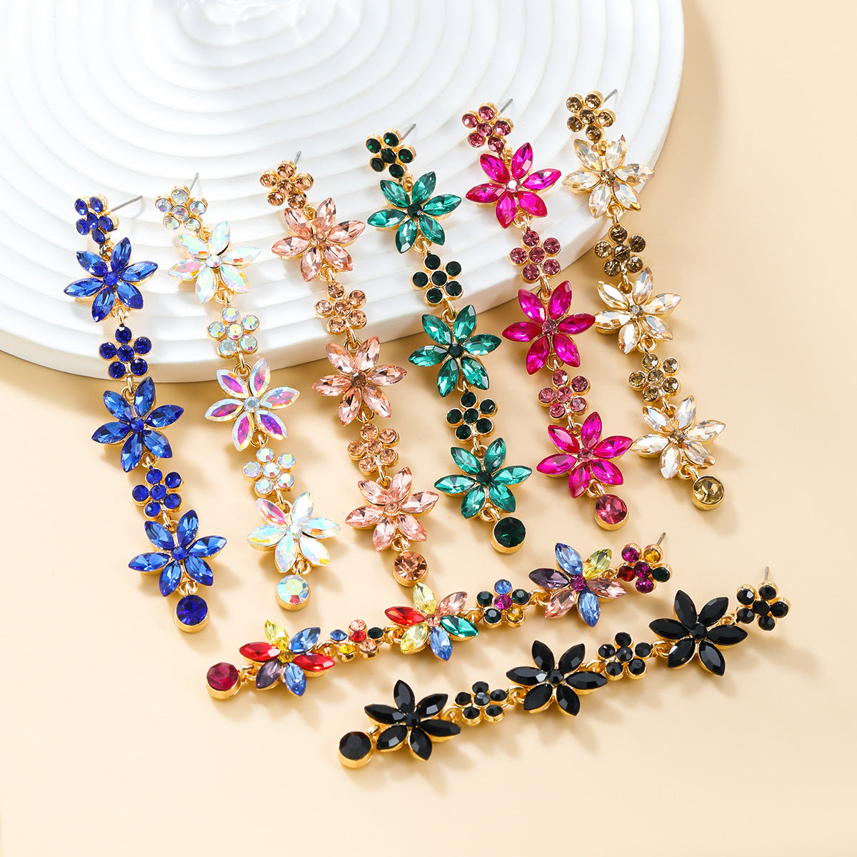 Women's Stylish Colored Diamond Flower Elegant Alloy Earrings