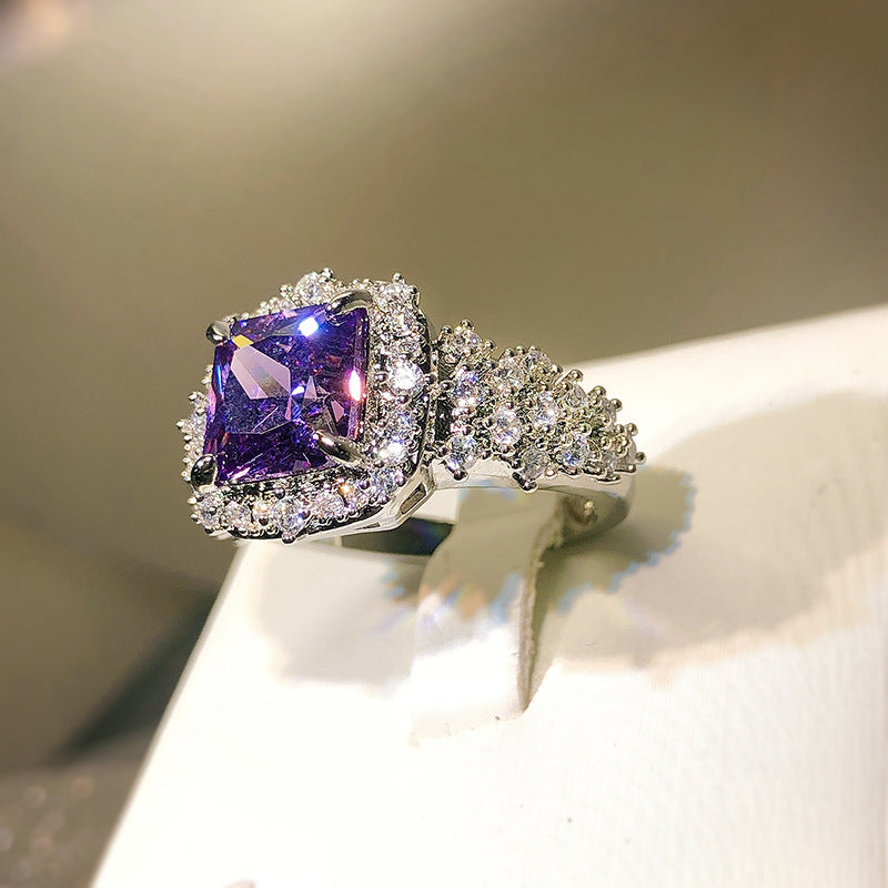 Women's High-grade Super Shiny Luxurious Inlaid Purple Bright Rings