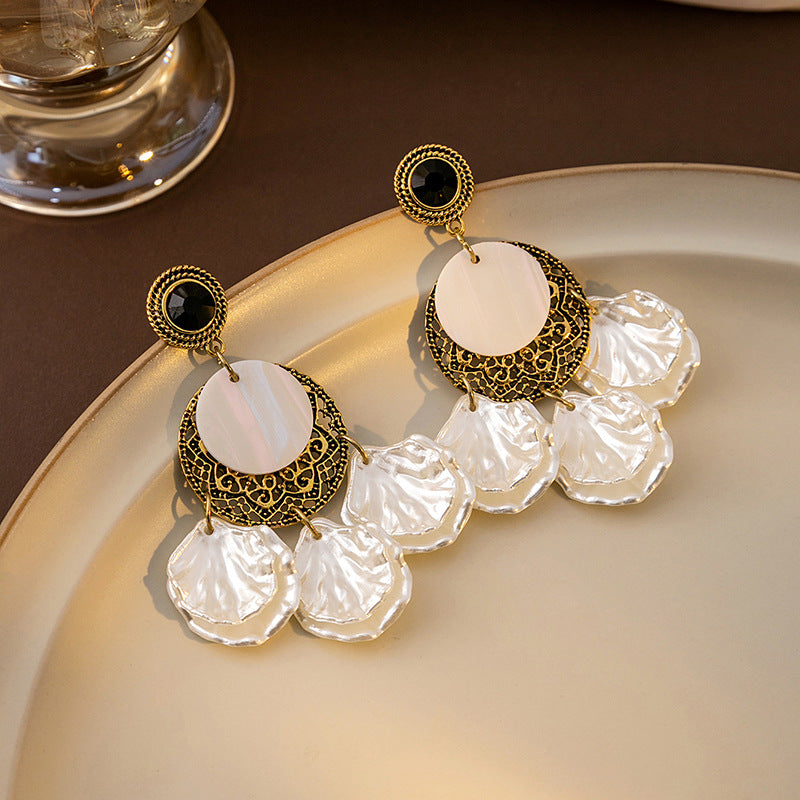 Needle French Style Vintage Shell Simple Niche Earrings