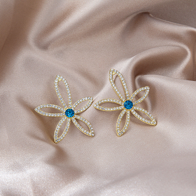 Metallic Fishbone Ear Sier Needle Star Flower Colorful Crystals Earrings