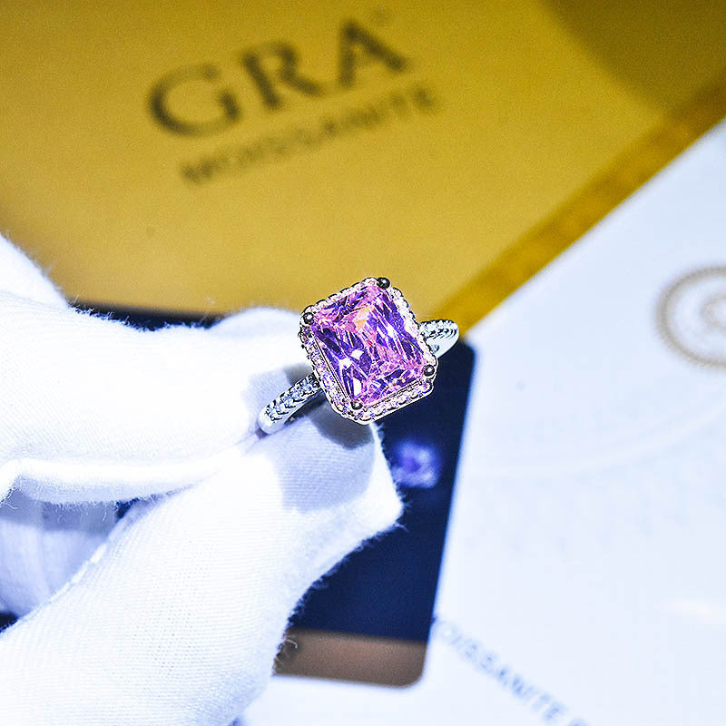 Damen-Diamant-zweifarbige klassische Princess-Quadrat-Rosa-Kristallringe