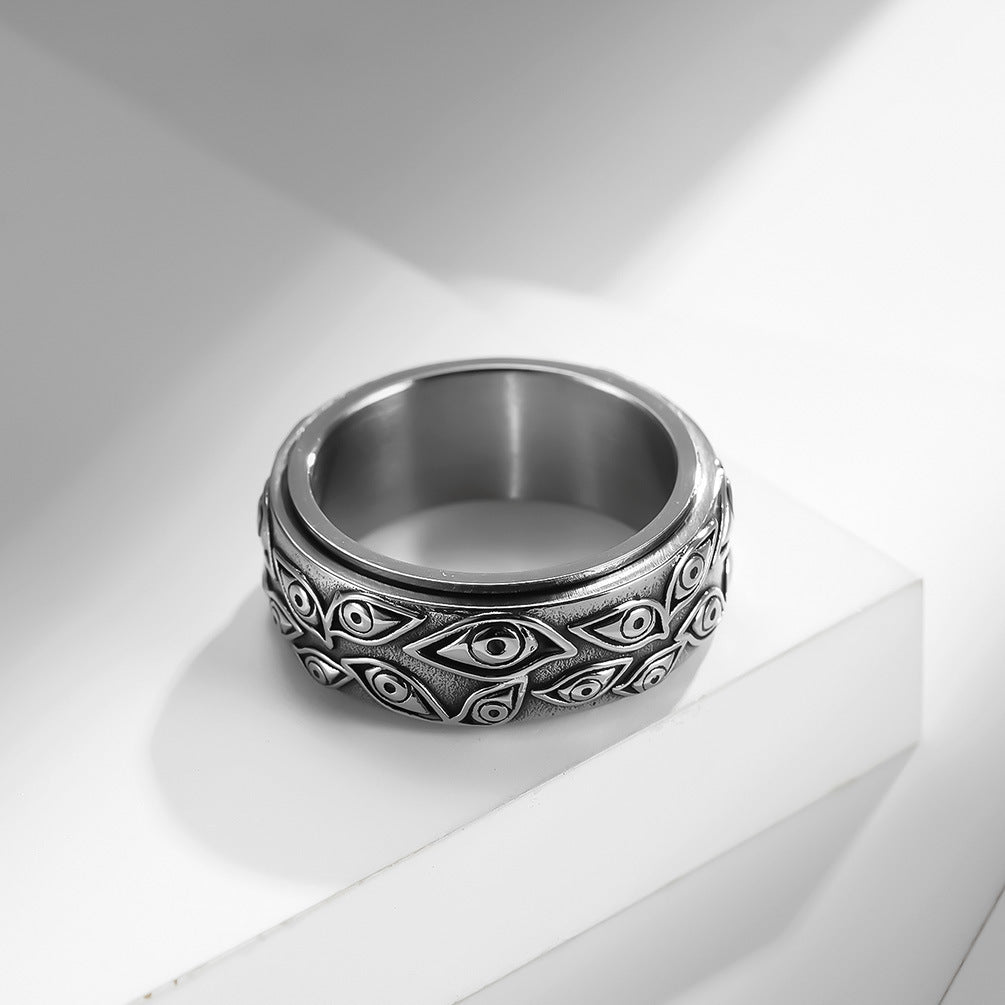 Men's Eye Titanium Steel Rotatable Retro Style Decompression Rings