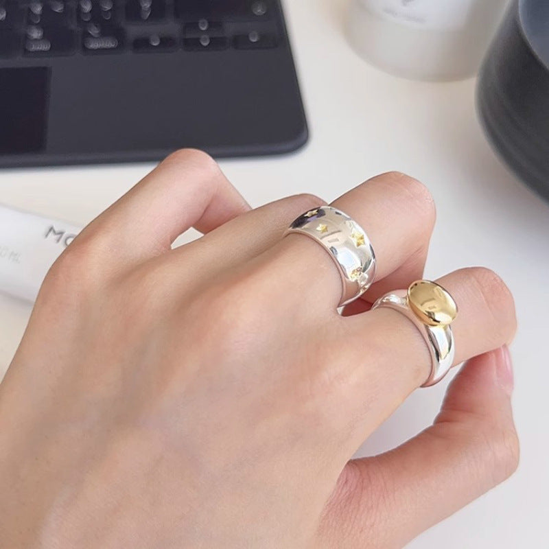 Women's Thick Gold Plated Small Balls Wide Glossy Fashion Rings