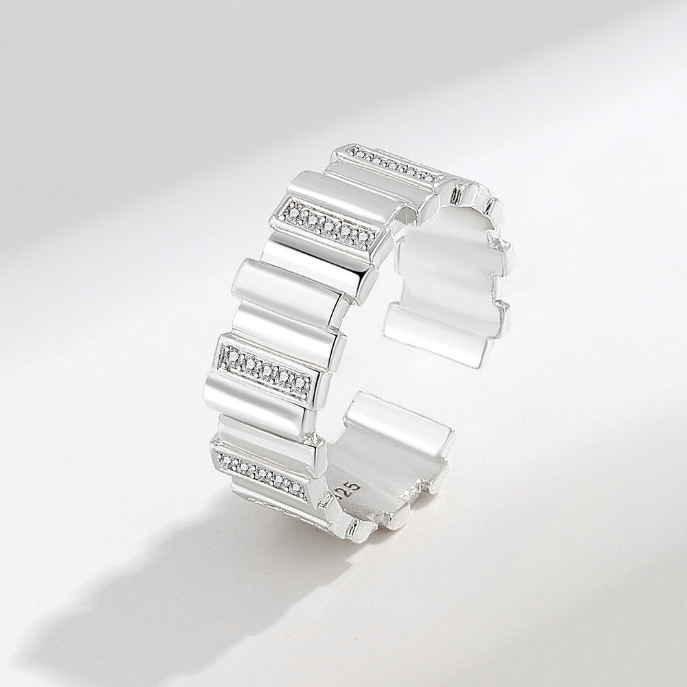 Retro-Metall-Open-End-Zirkon-weibliche Nischen-Design-Persönlichkeits-einfache Ringe