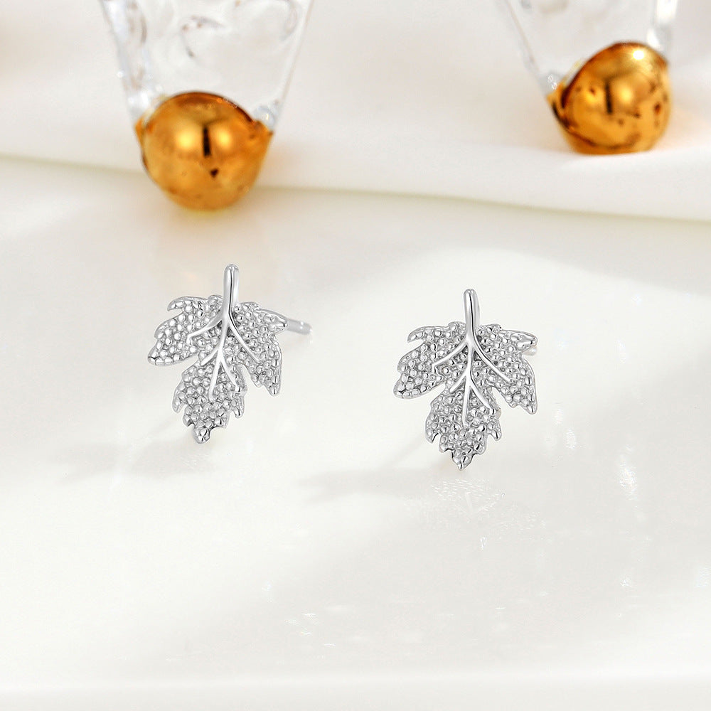 Women's Sterling Sier Maple Leaf Korean Style Unique Earrings
