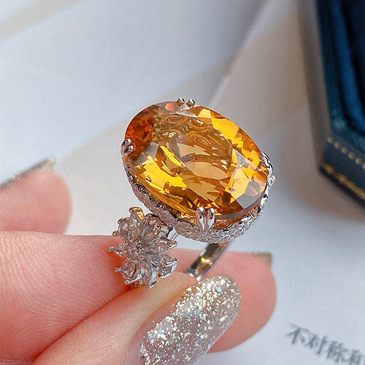 Women's Live Broadcast Flash Simulation Citrine Full Rings