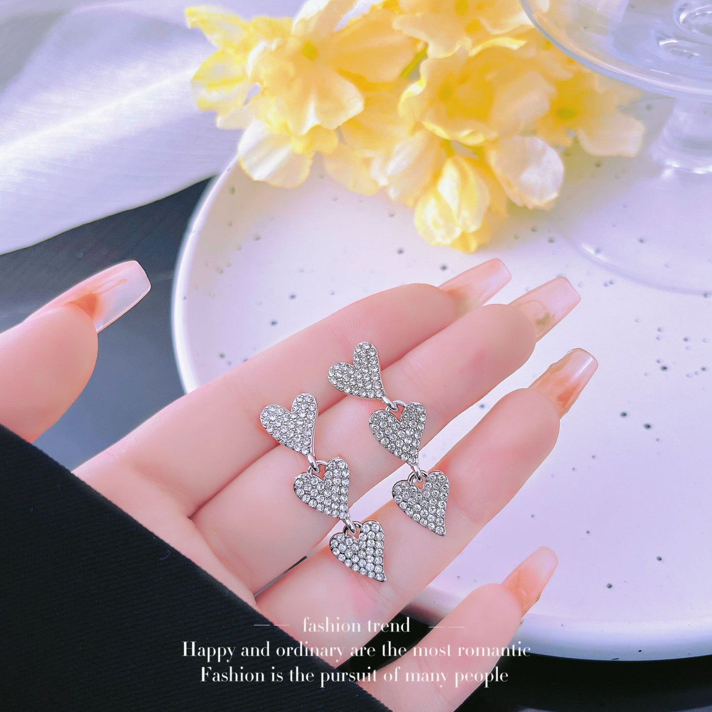 Women's Tassel Fully Jeweled Loving Heart Light Earrings