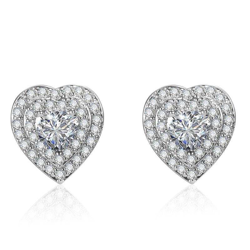 Live Broadcast High-grade Full Diamond Heart Earrings