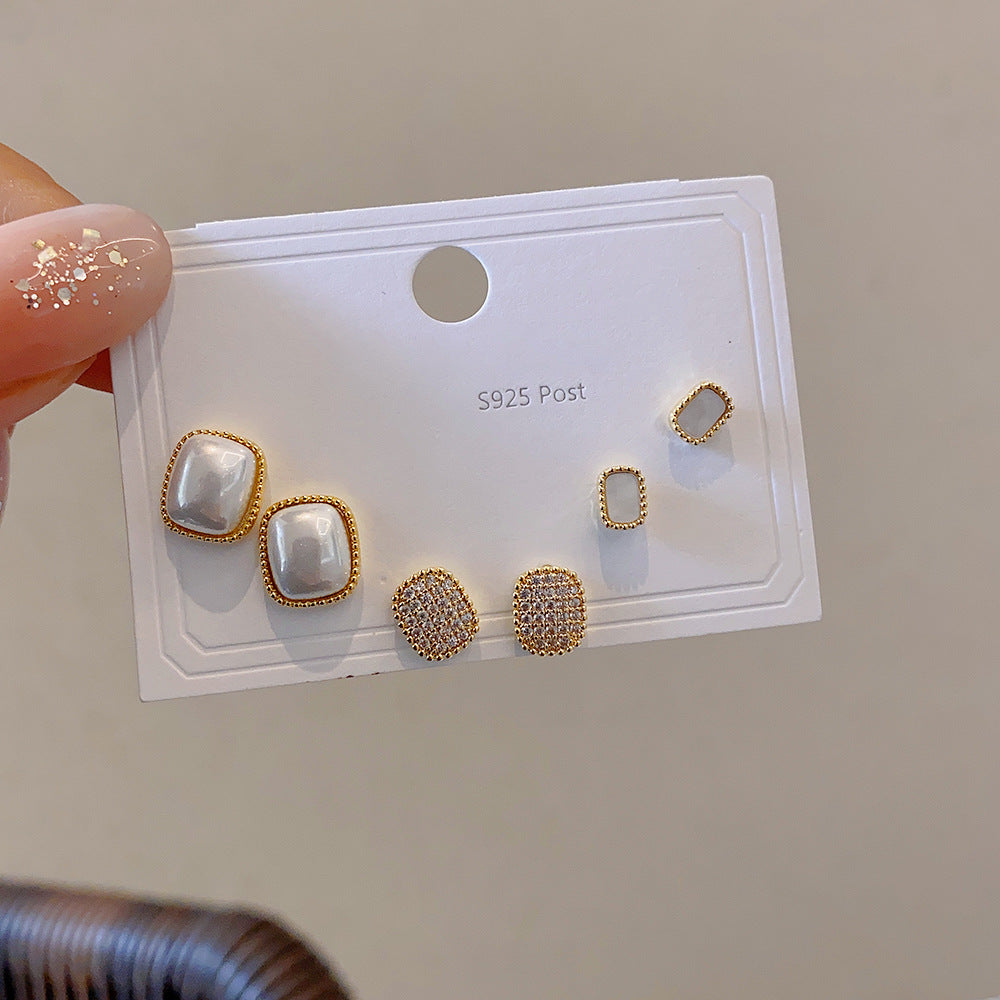 Zircon Set One Card Three Pairs Earrings