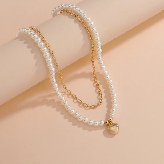 Pendentif d'amour pour femmes, perle double couche pour colliers