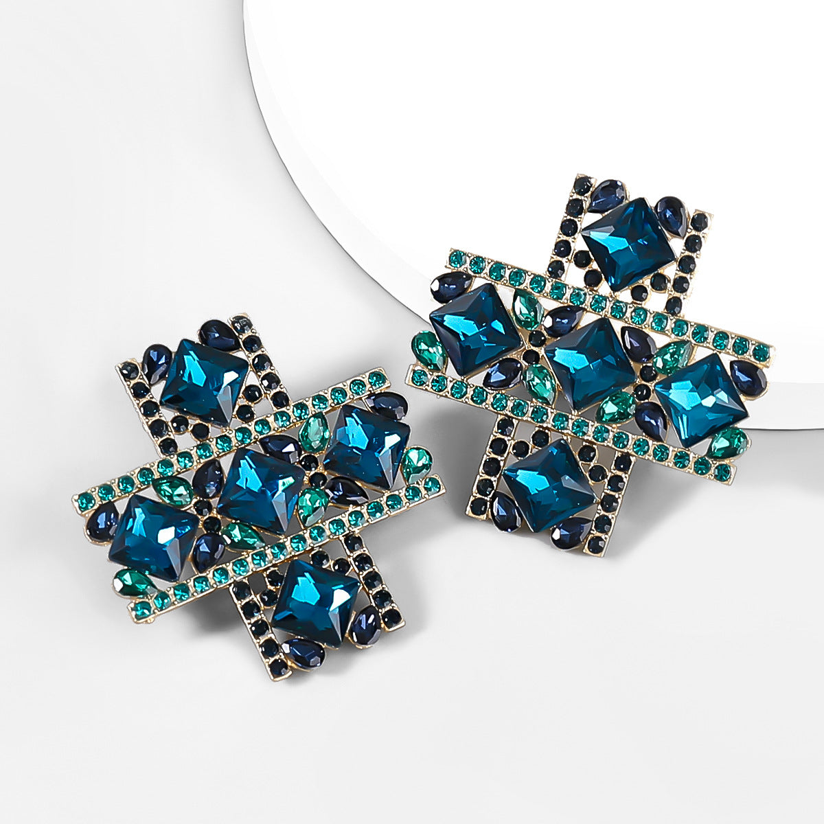 Alloy Diamond Rhinestone Glass Drill Cross Earrings