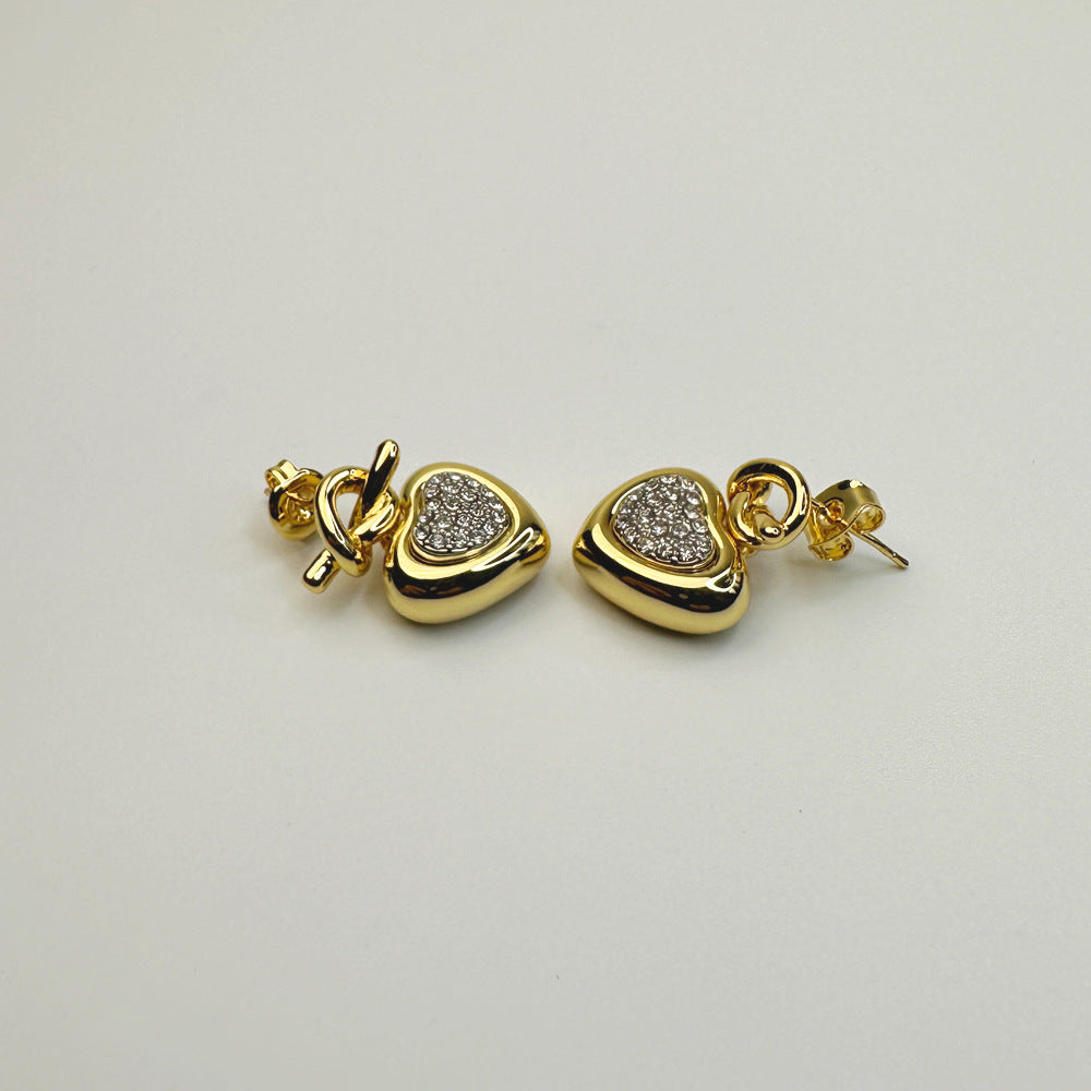 Women's And Compact Heart-shaped Diamond Sier Needle Earrings