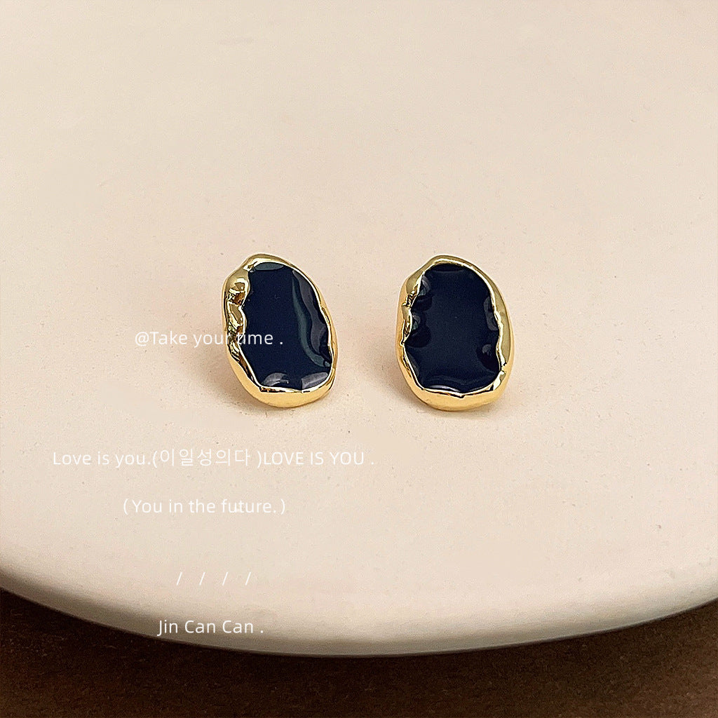 Blue High-grade Sier Needle Plated Geometric Irregular Ear Drip Earrings