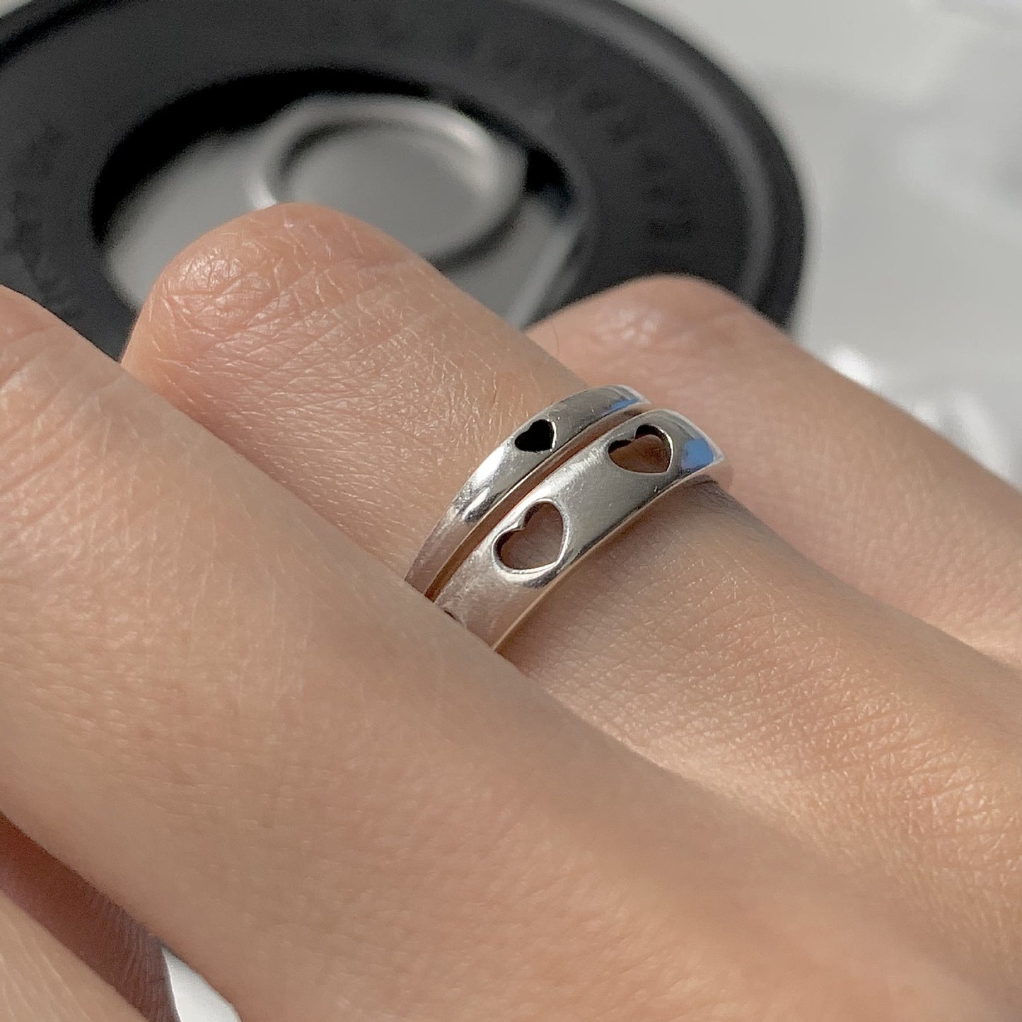 Women's Sier Love Series Hollow Belt Cold Rings
