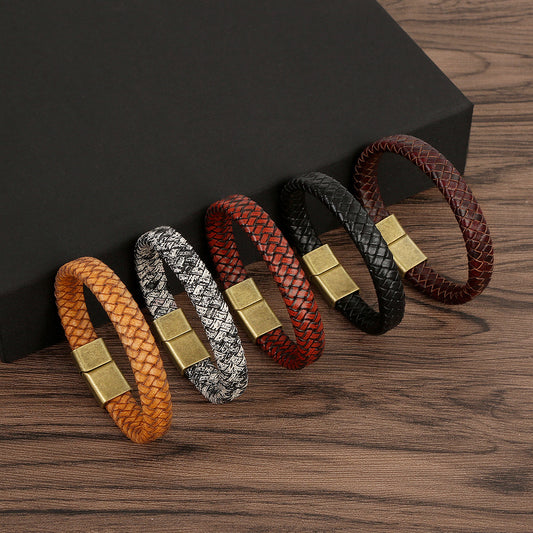 Men's Fashion Jewelry Genuine Leather Handmade Magnetic Bracelets