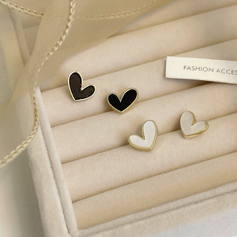 Sier Needle Simple And Compact Love Heart Earrings