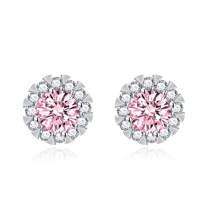 Micro Inlaid Sunflower Pink Diamond Fashion Colored Earrings