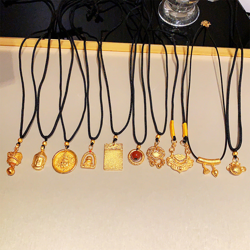 Colliers en cuir avec pendentif porte-bonheur pour femmes, Design de Style National, serrure de sécurité