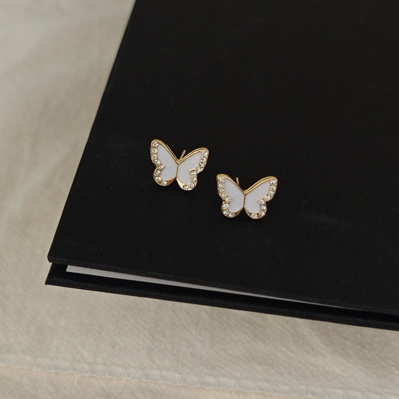 Black Red White Butterfly Niche Design Trendy Light Luxury Stud Earrings