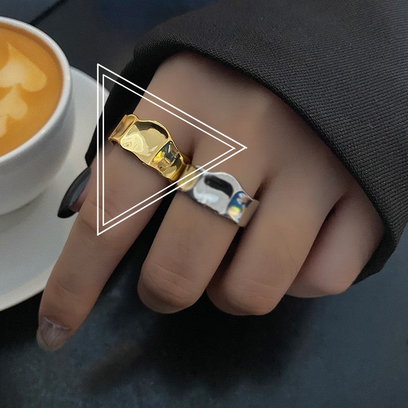Retro Style Wide Surface Irregular Cold High Rings