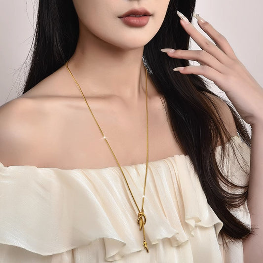 Fashion Vintage Golden Long Sailor Knot Sweater Necklaces