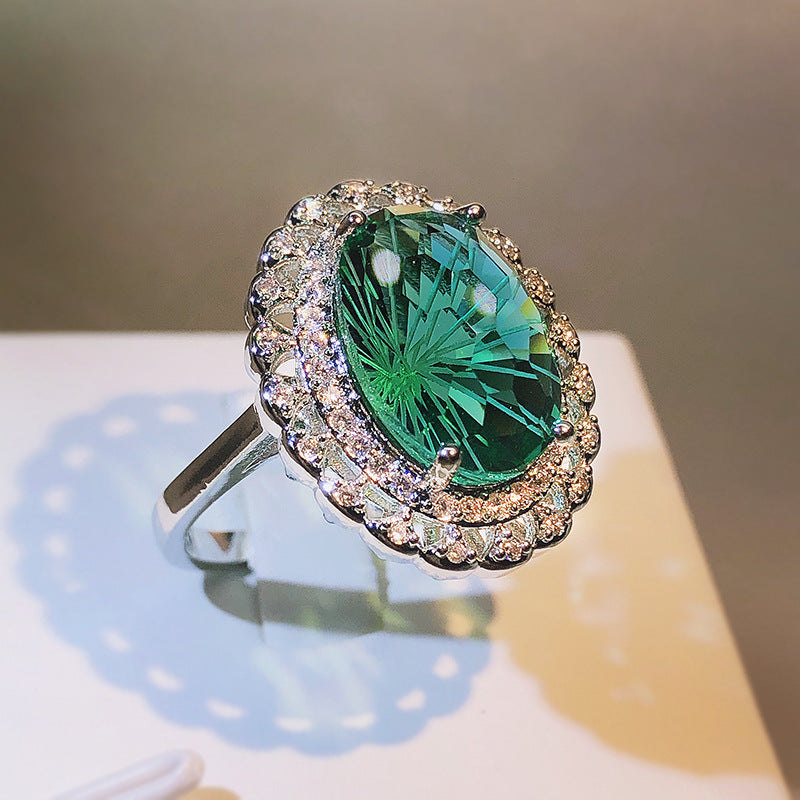 Sier Inlay Green Grandmother Design Sense Rings