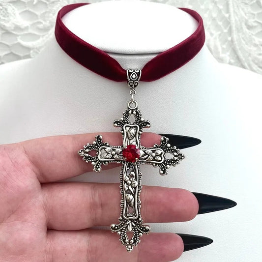 Large Cross Black Veet For Her Necklaces