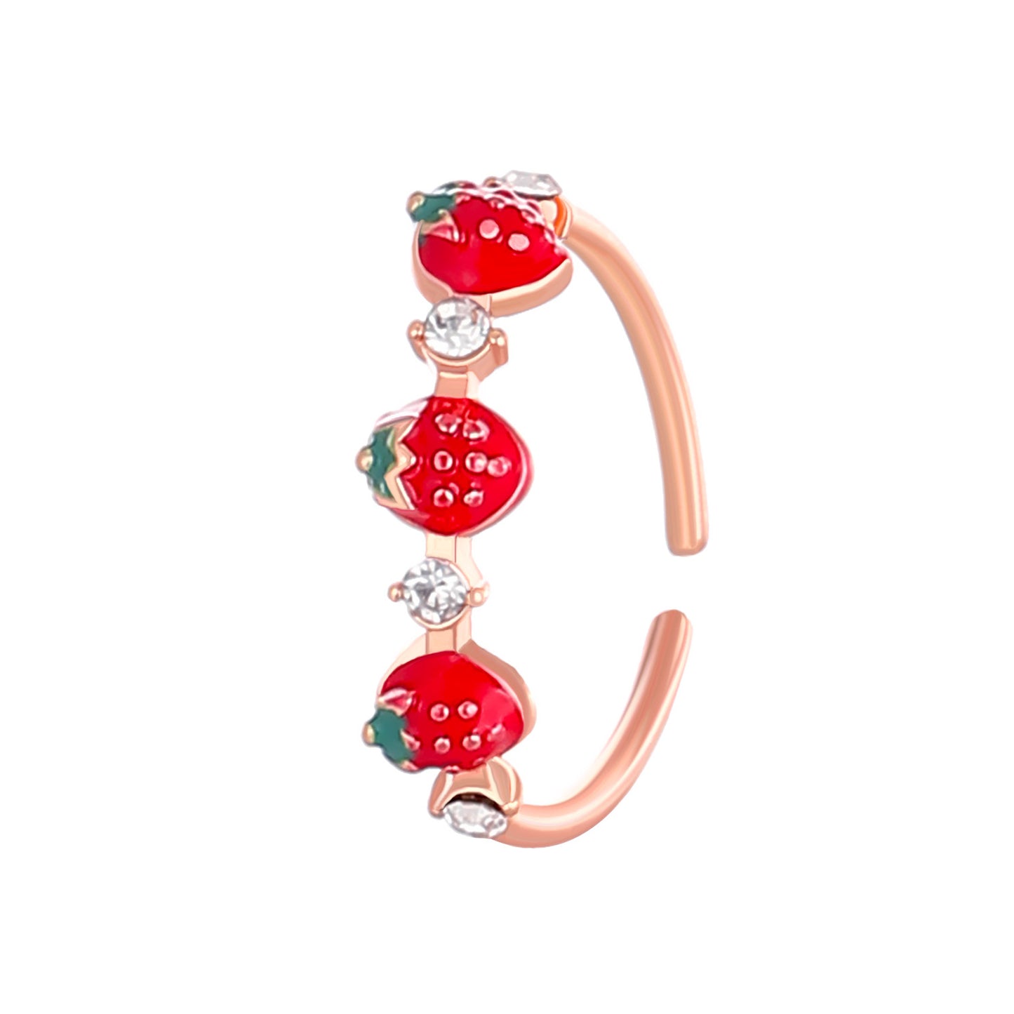 Simple Cute Red Strawberry Female Rhinestone Rings