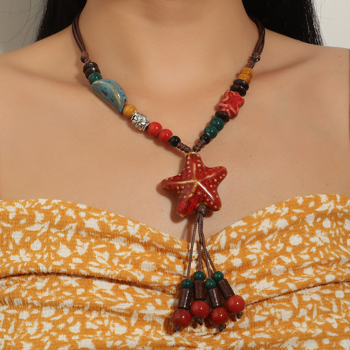 Fashion Beaded Ceramic Beads Bohemian Gravel Color Necklaces