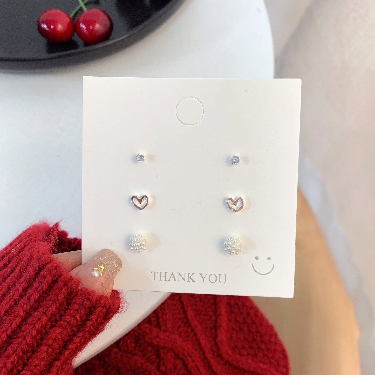 Small Flower Three-piece Set Simple Sier Needle Earrings