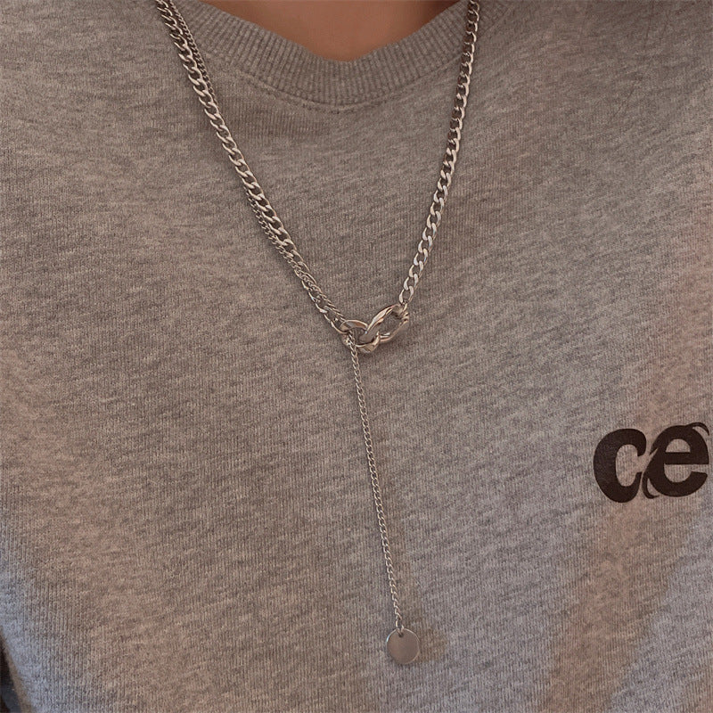 Women's & Men's & Fashion Sier Round Plate Pendant Titanium Steel Design Necklaces