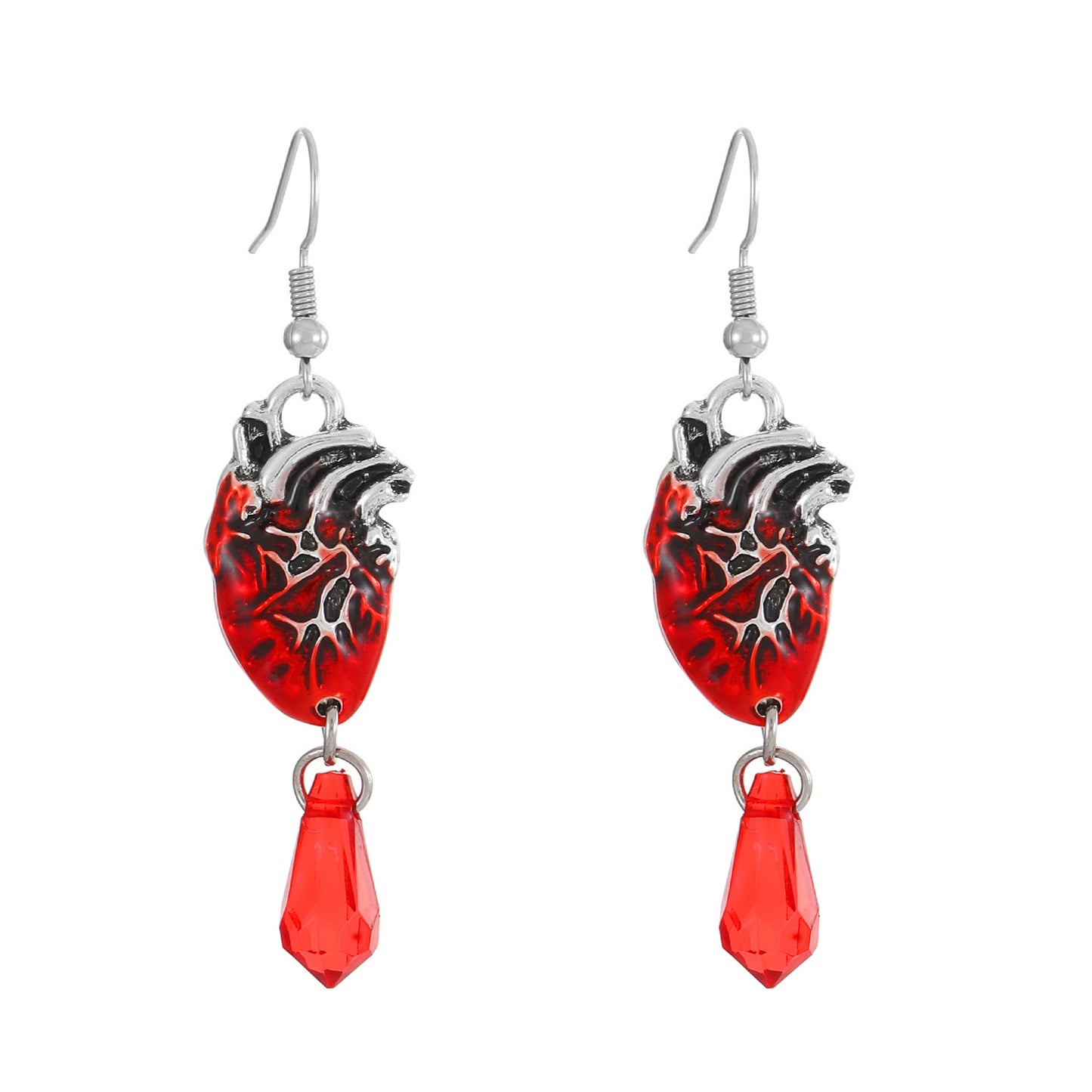 Gothic Dark Blood Drop Heart Palm Female Style Earrings