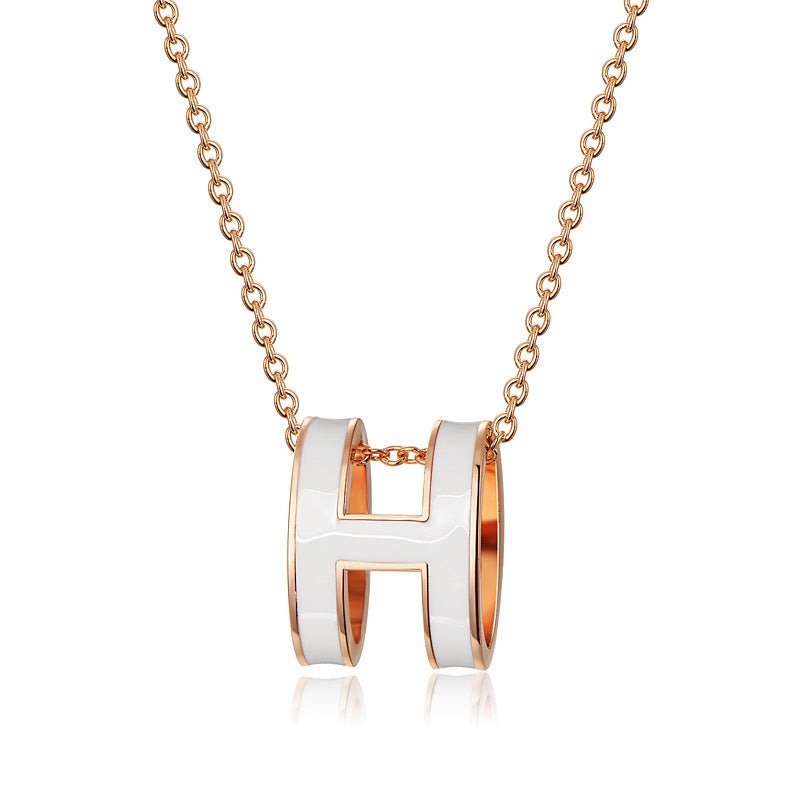 Version clavicule chaîne émail lettre femme ovale colliers en or Rose
